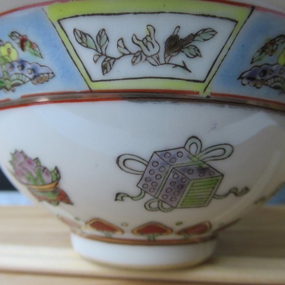 Porcelain Rice Soup Bowl with Chinese Symbols of Prosperity, China - Picture 4 of 16